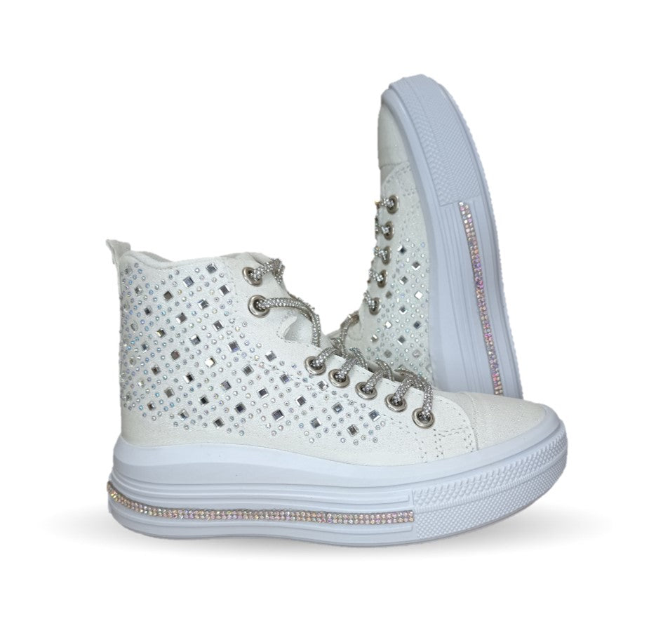 Tenis tipo Bota con agujetas Vany 114 Blanco para niña