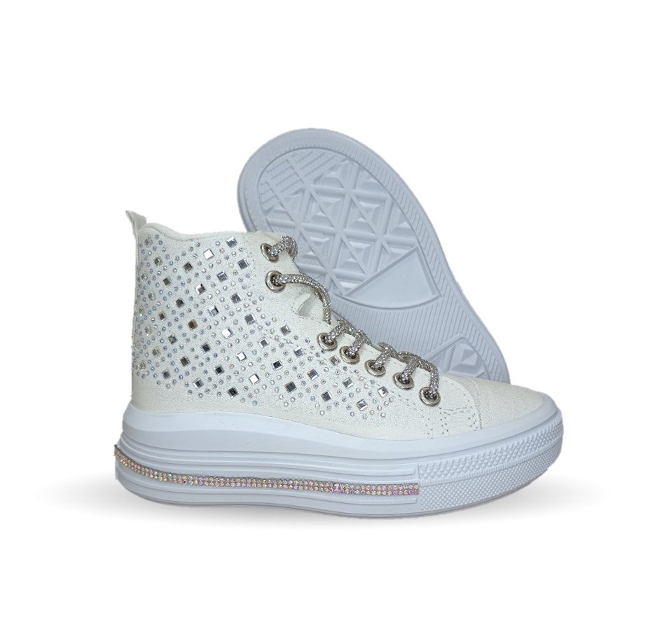 Tenis tipo Bota con agujetas Vany 114 Blanco para niña