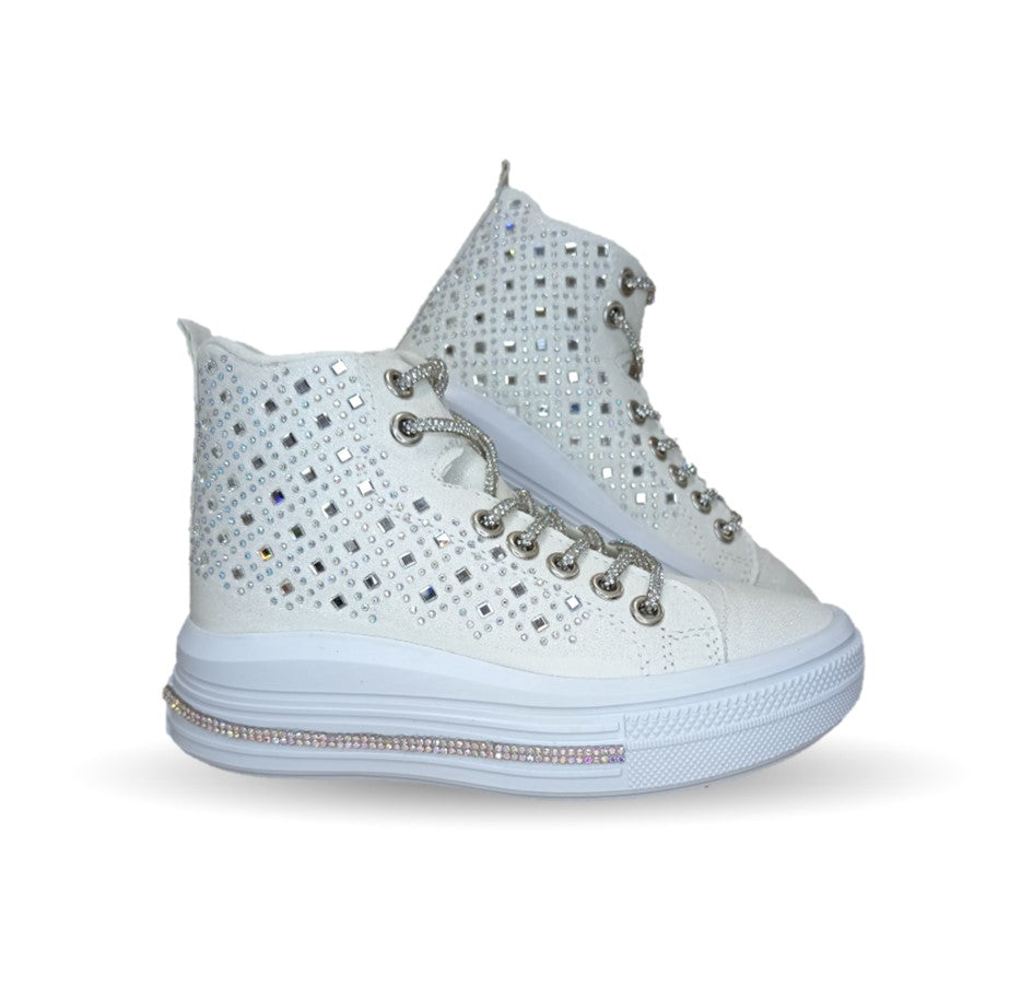 Tenis tipo Bota con agujetas Vany 114 Blanco para niña