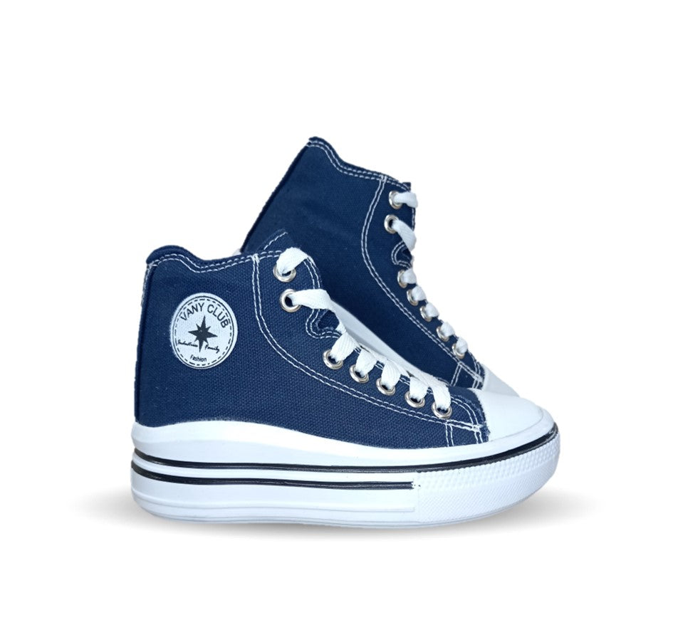 Tenis tipo Bota con agujetas Vany 6010 Azul Marino Unisex para niño y niña