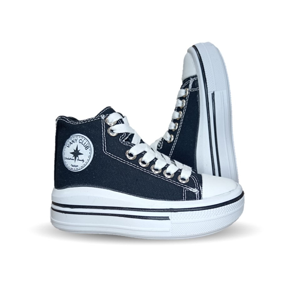 Tenis tipo Bota con agujetas Vany 6010 Negro Unisex para niño y niña