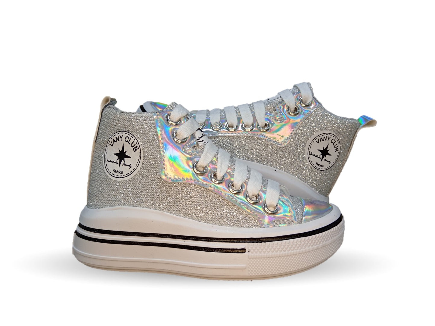 Tenis tipo Bota con agujetas Vany 6010 Plata para niña