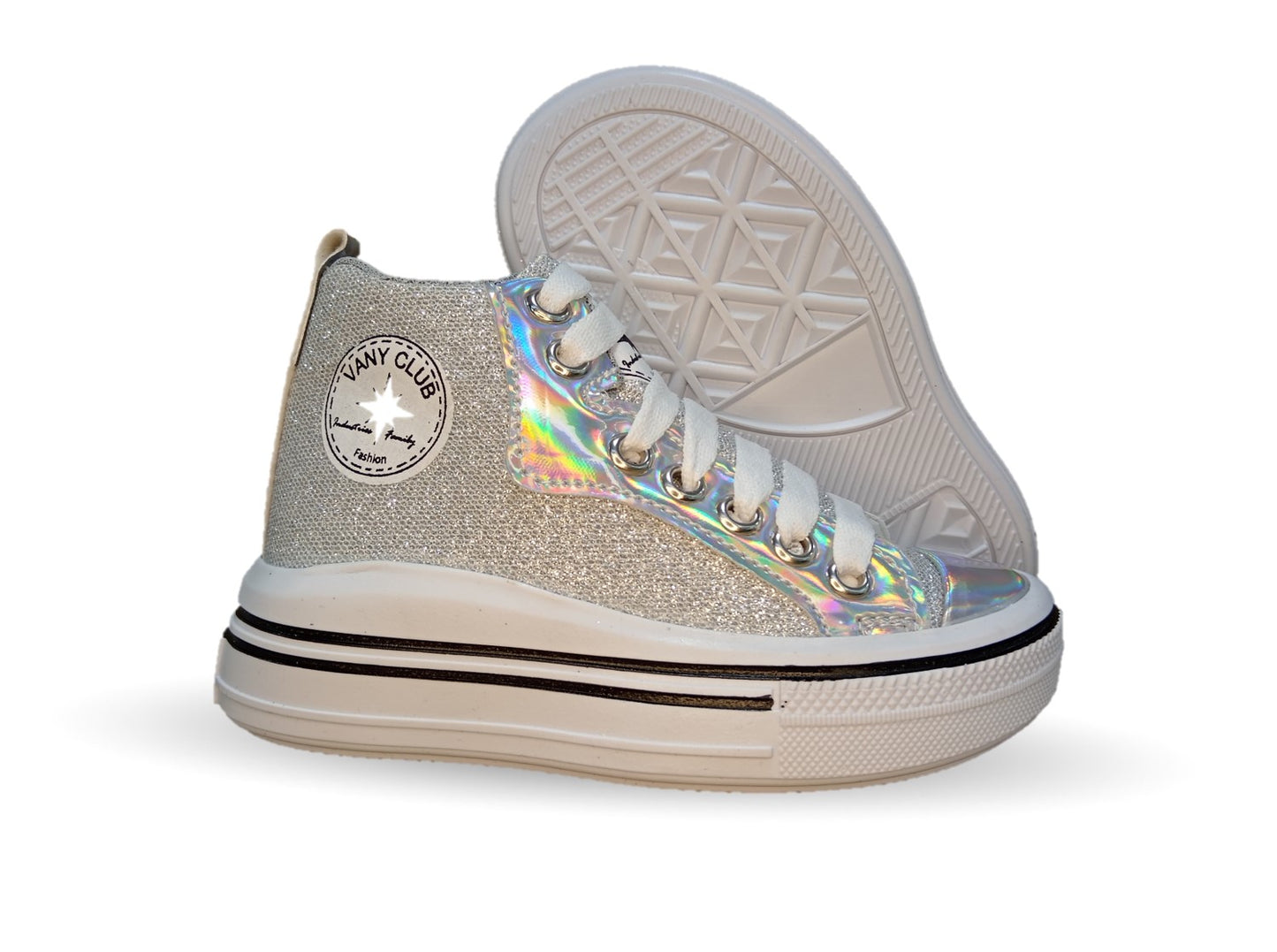 Tenis tipo Bota con agujetas Vany 6010 Plata para niña