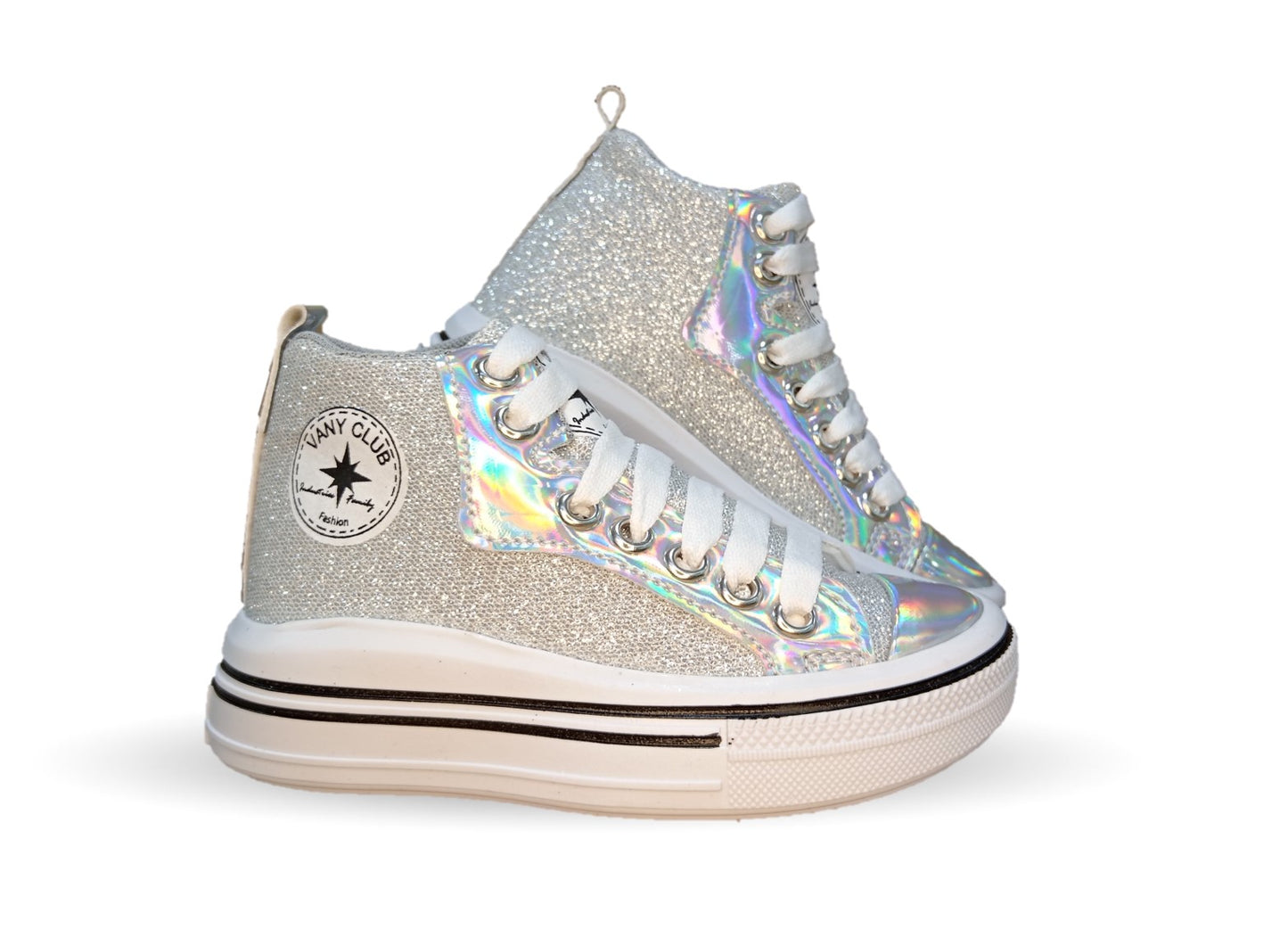 Tenis tipo Bota con agujetas Vany 6010 Plata para niña