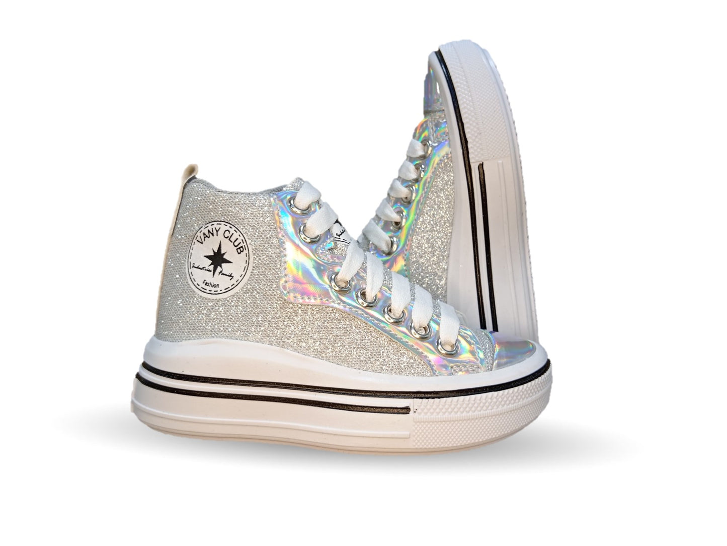 Tenis tipo Bota con agujetas Vany 6010 Plata para niña
