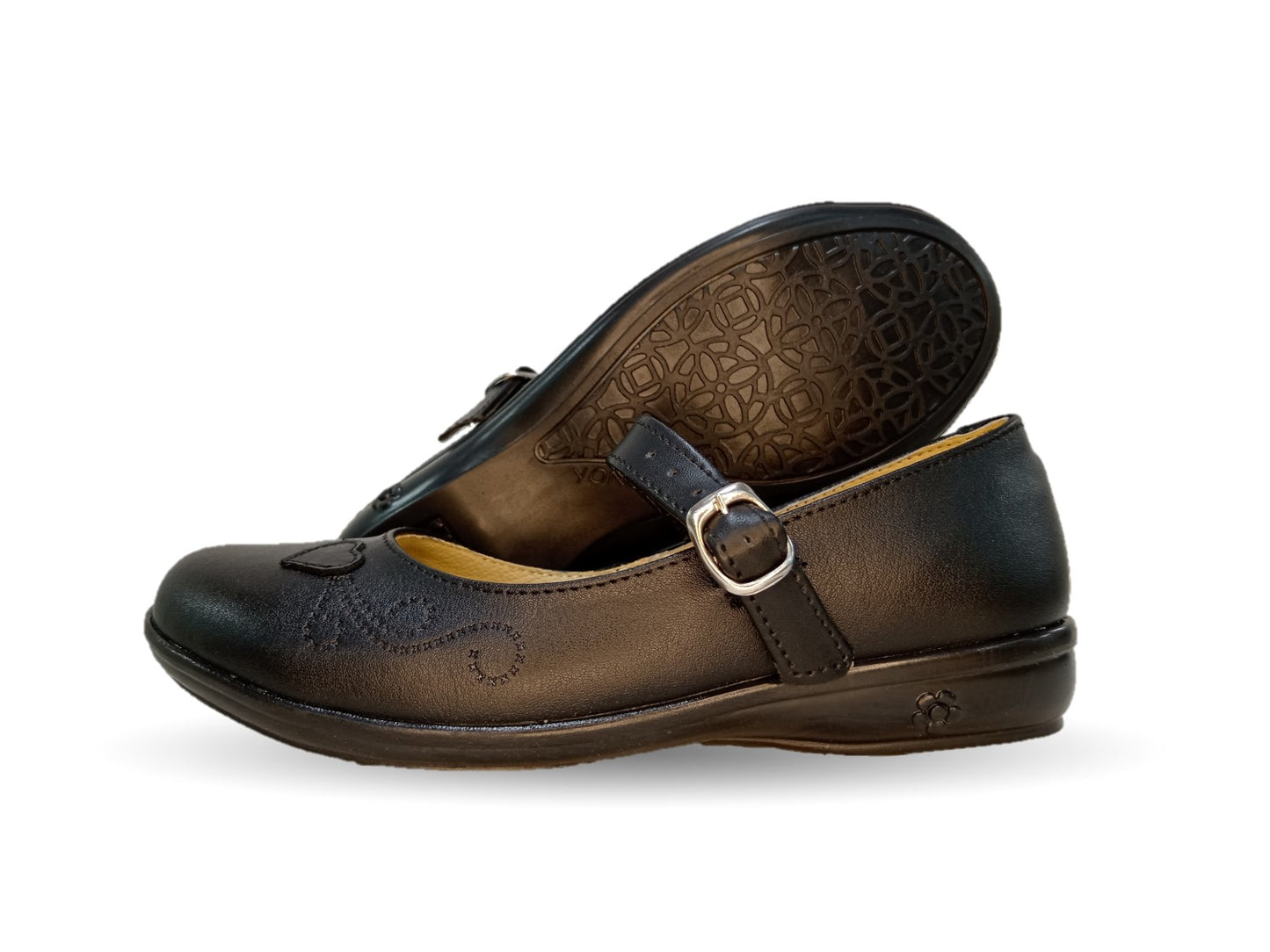 Zapato Escolar y Casual de piel con hebilla Yondeer 4810 Negro para niña