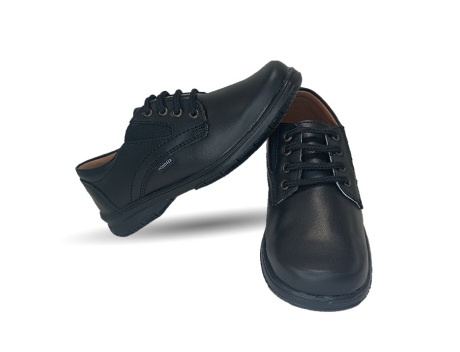 Zapato Escolar y Casual de piel con agujeta Yondeer 5510 Negro para niño