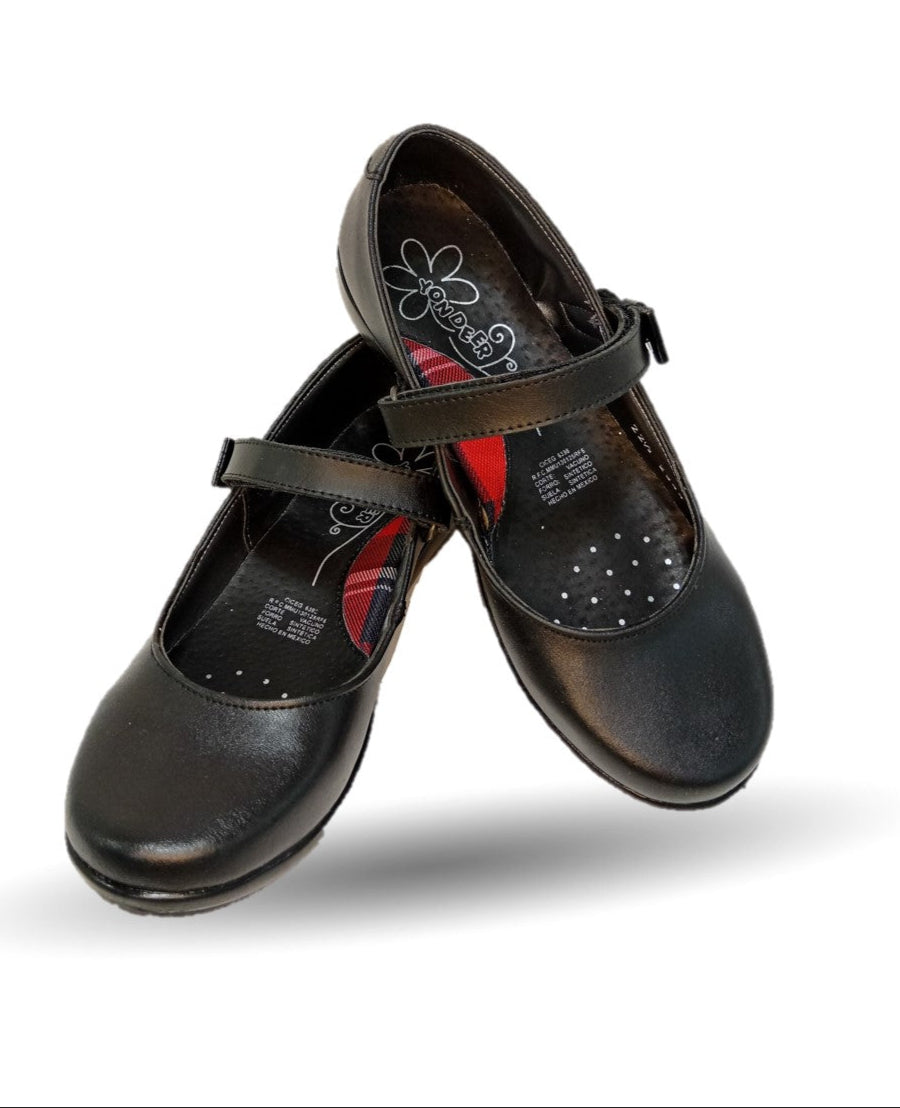 Zapato Escolar y Casual de piel con contactel Yondeer 6800 Negro para niña