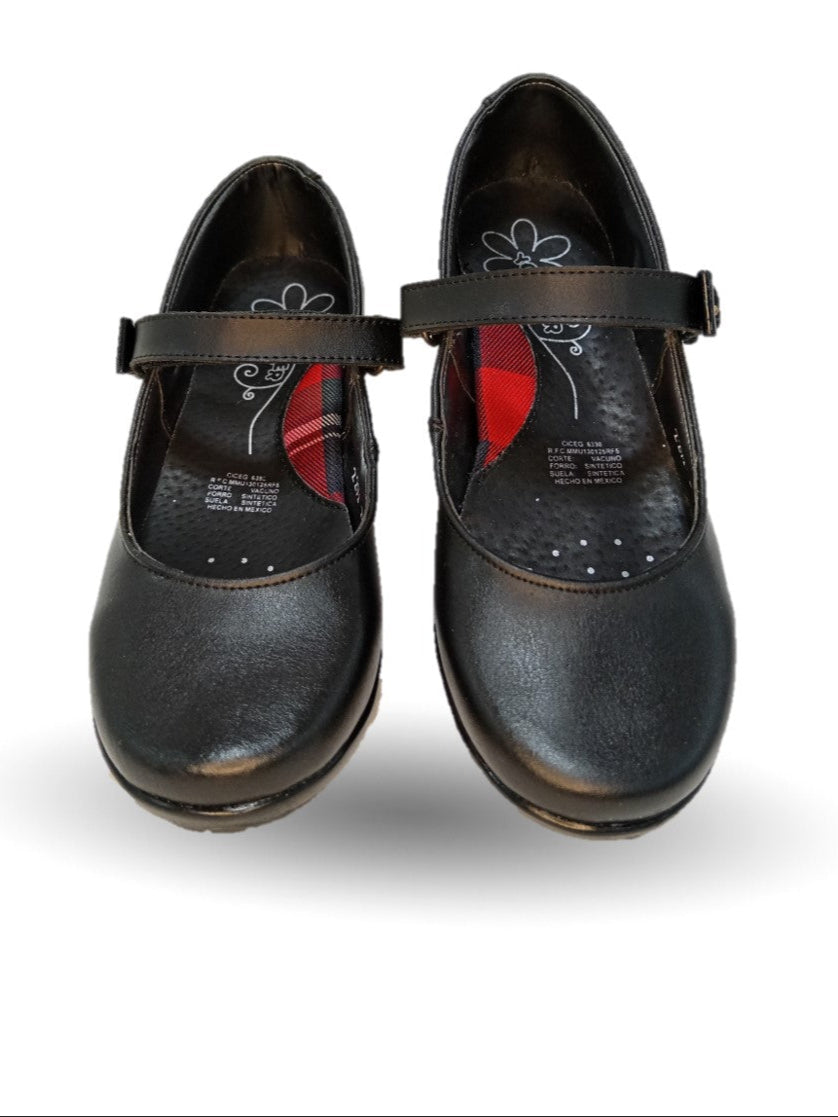 Zapato Escolar y Casual de piel con contactel Yondeer 6800 Negro para niña
