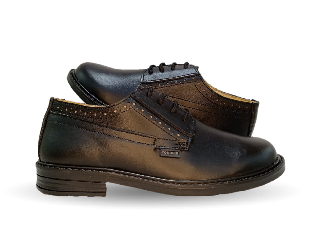 Zapato Escolar y Casual de piel con agujetas Yondeer 7600 Negro para niño