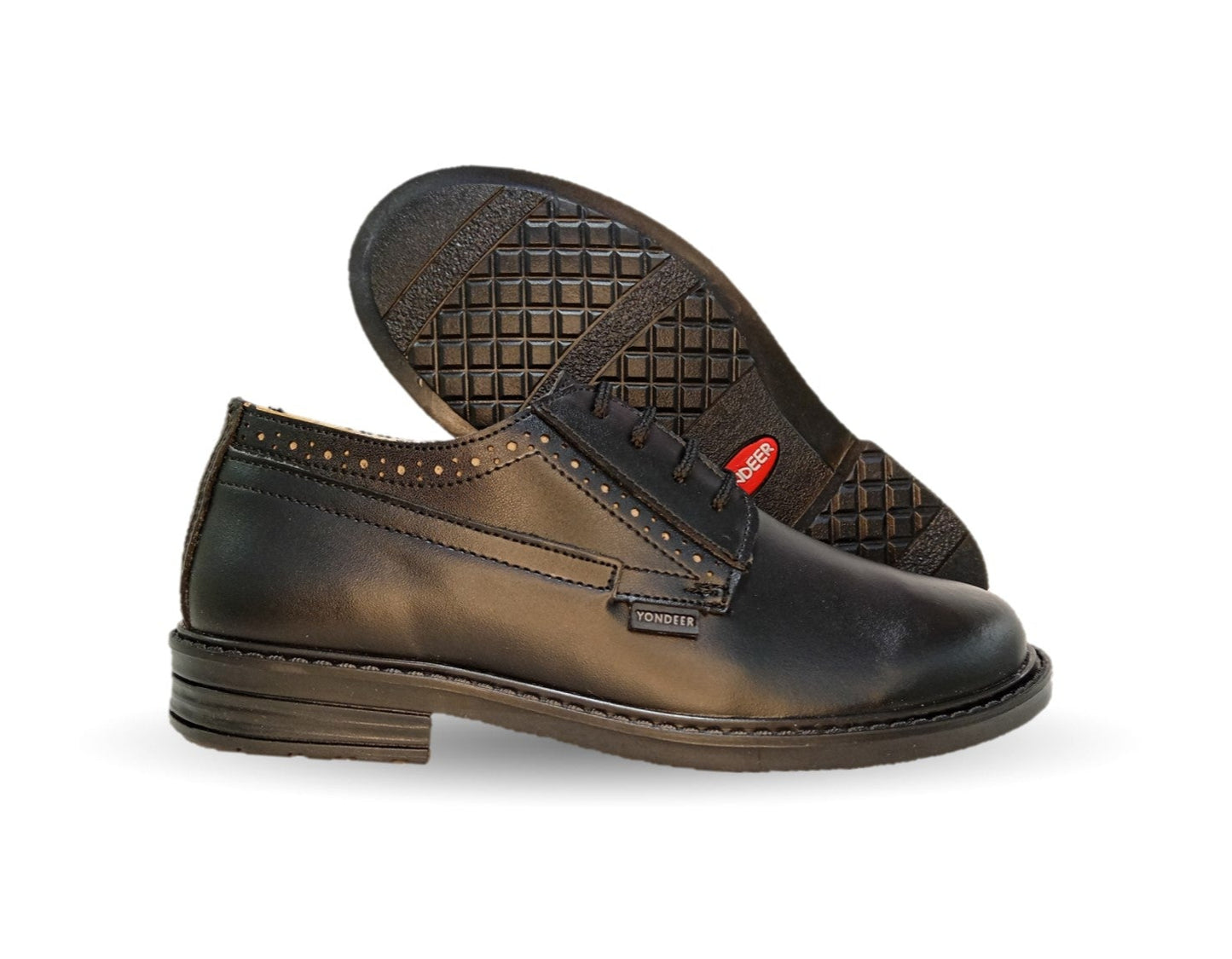 Zapato Escolar y Casual de piel con agujetas Yondeer 7600 Negro para niño