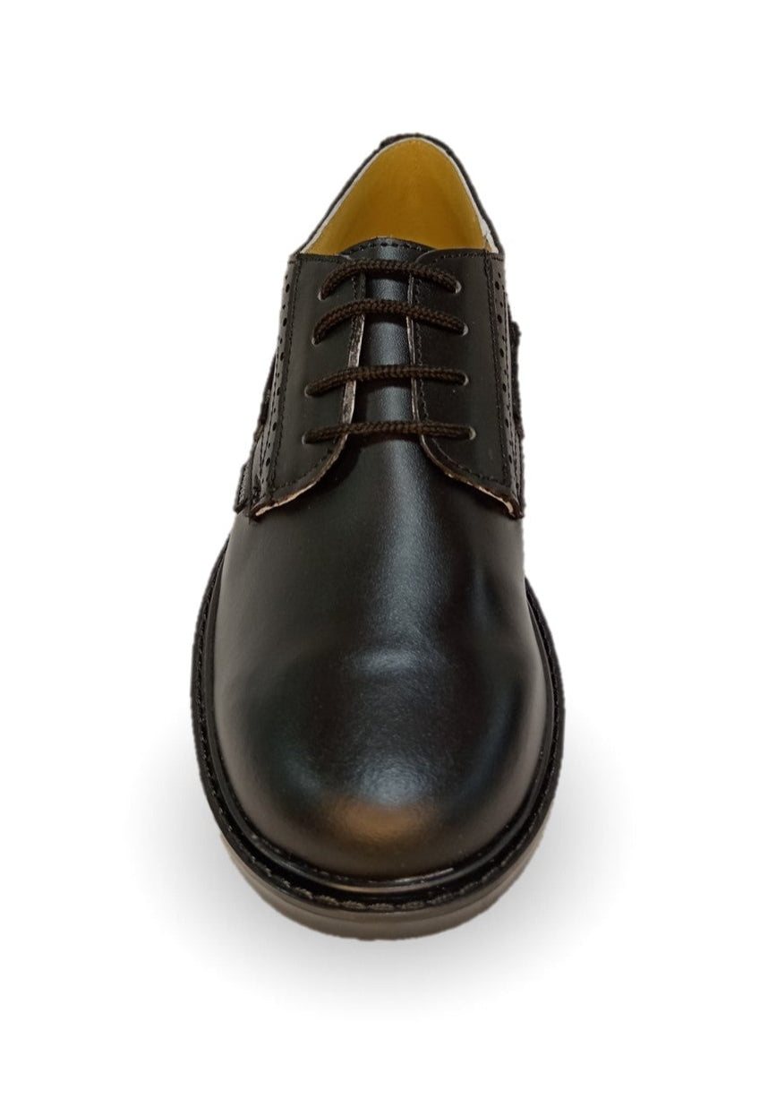 Zapato Escolar y Casual de piel con agujetas Yondeer 7600 Negro para niño