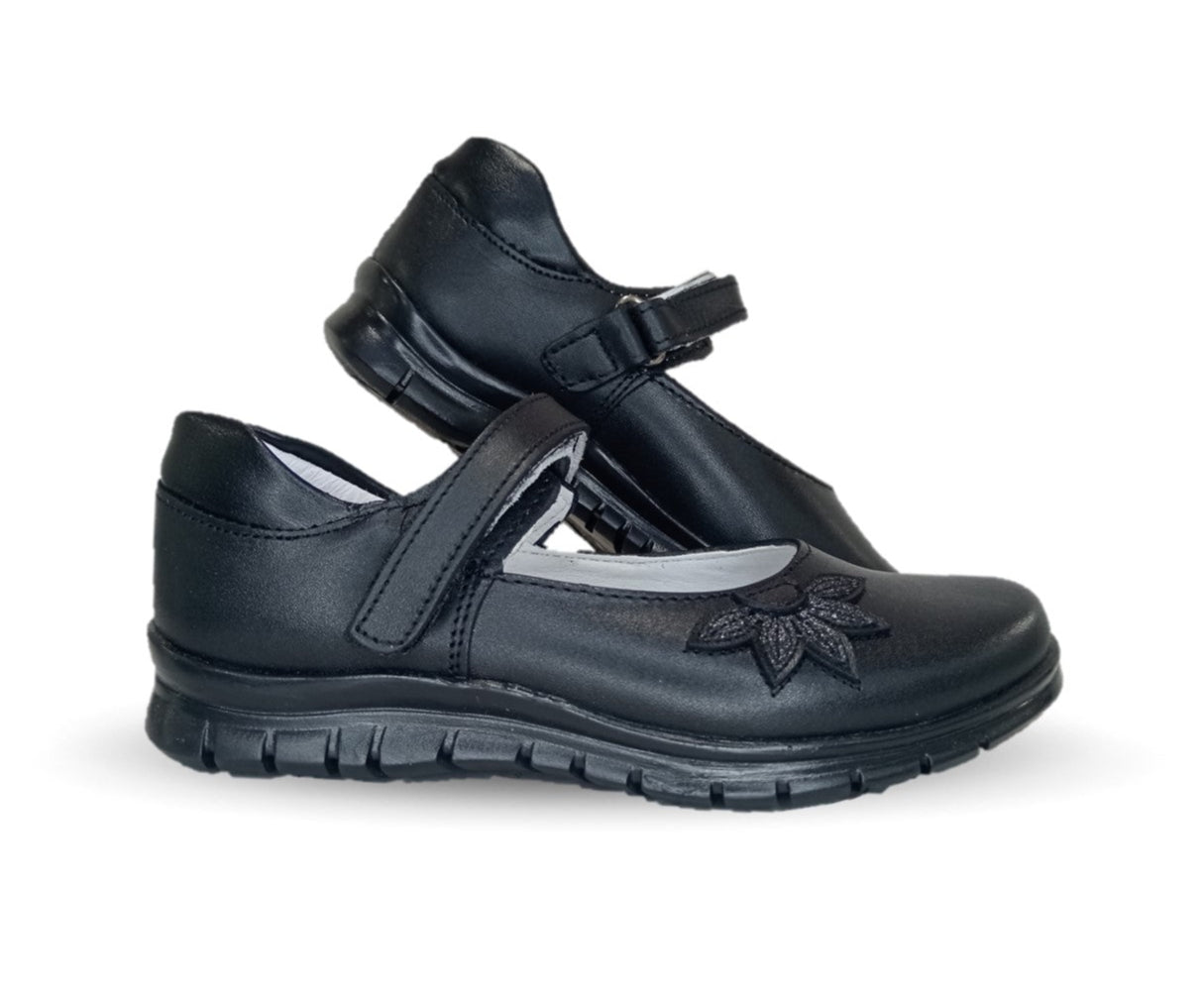 Zapato Escolar y Casual de piel con contactel Yuyin 20241 Negro para niña