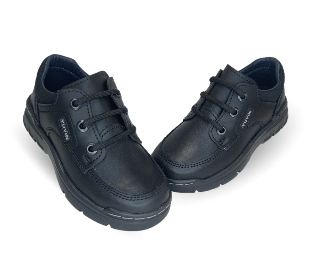 Zapato Escolar y Casual de piel con agujetas Yuyin 23293 Negro para niño