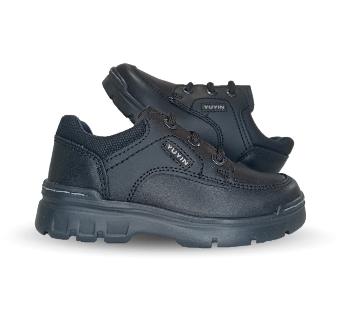 Zapato Escolar y Casual de piel con agujetas Yuyin 23293 Negro para niño