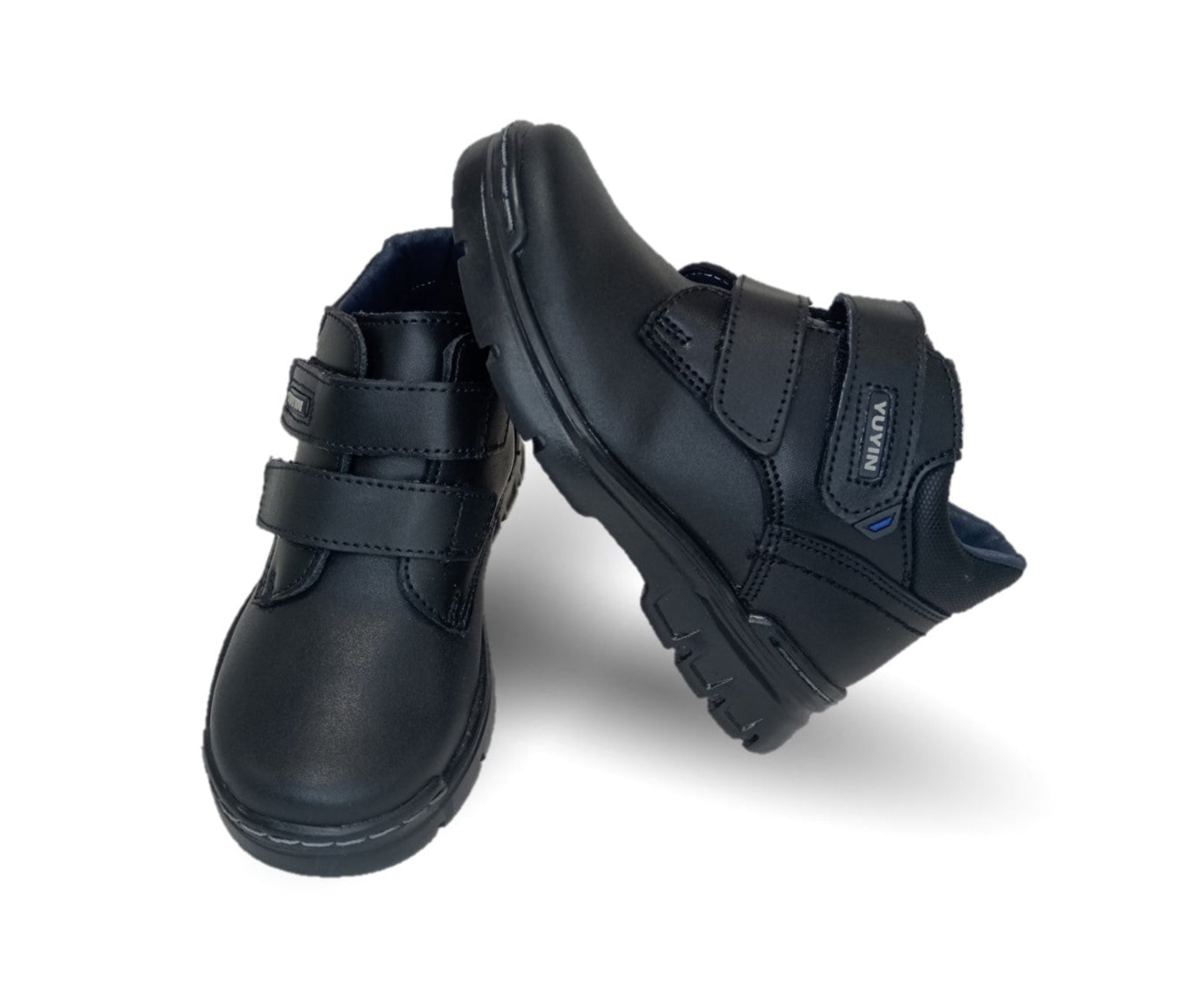 Zapato tipo Bota Escolar y Casual de piel con contactel Yuyin 23300 Negro para niño