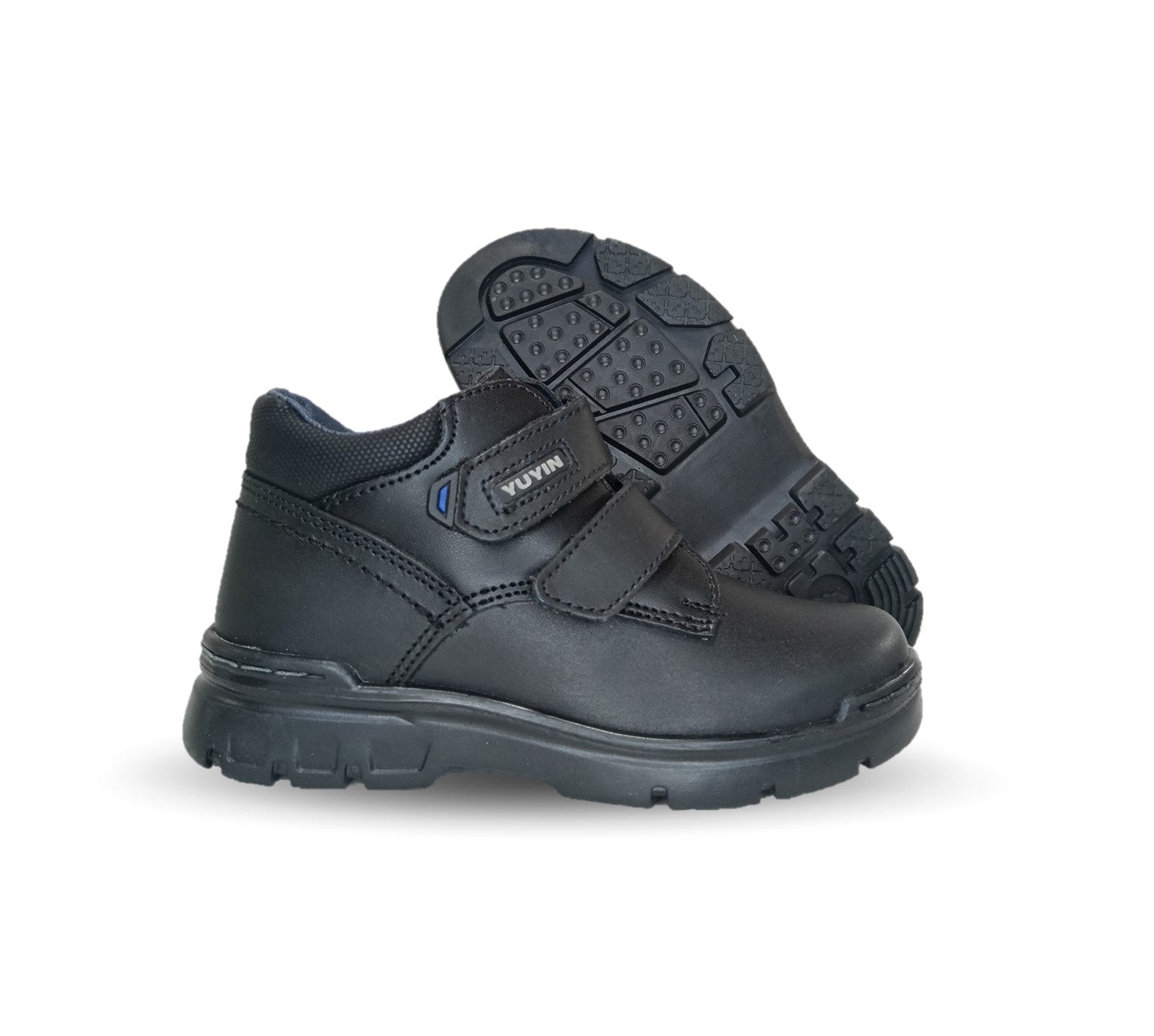 Zapato tipo Bota Escolar y Casual de piel con contactel Yuyin 23300 Negro para niño