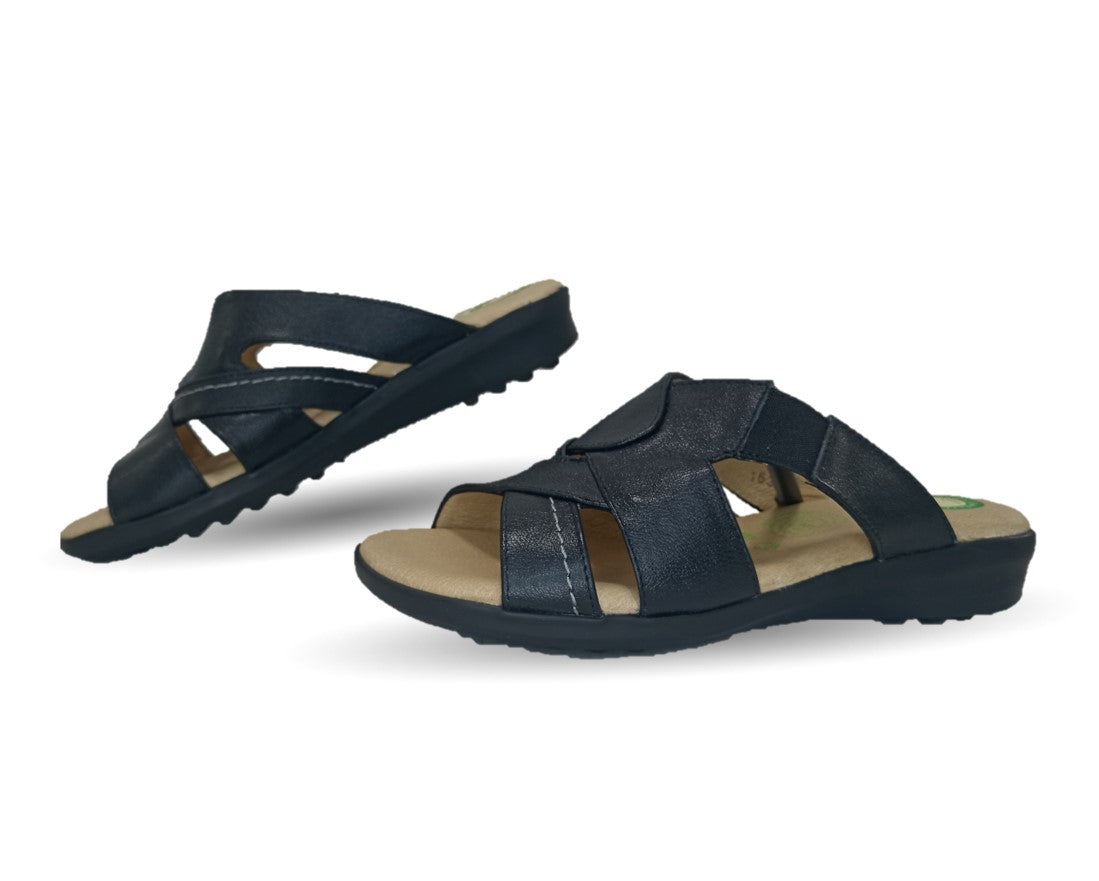 Sandalia de Confort de piel de ternera con Shock Point Capricho 16336 Negro para mujer