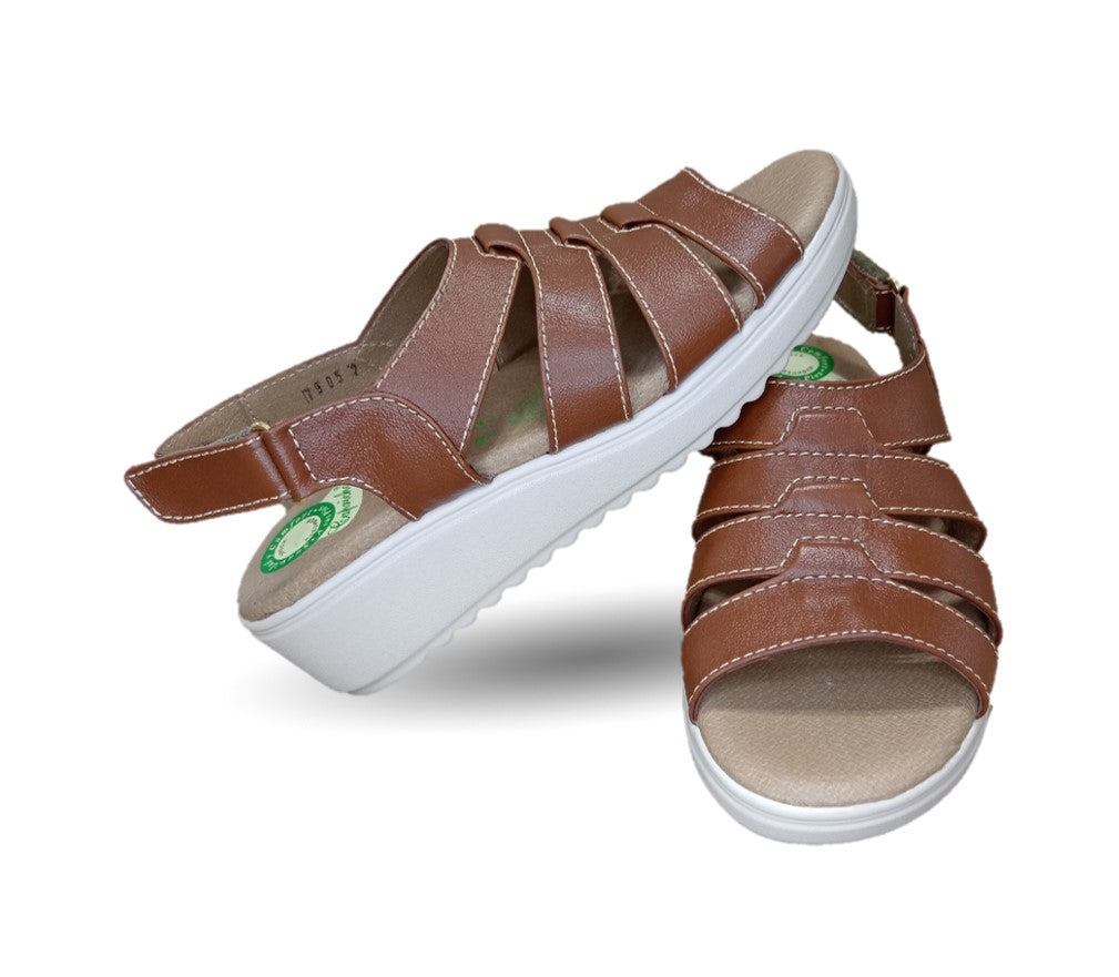 Sandalia de Confort de piel de ternera con Shock Point Capricho 70052 Brandy para mujer