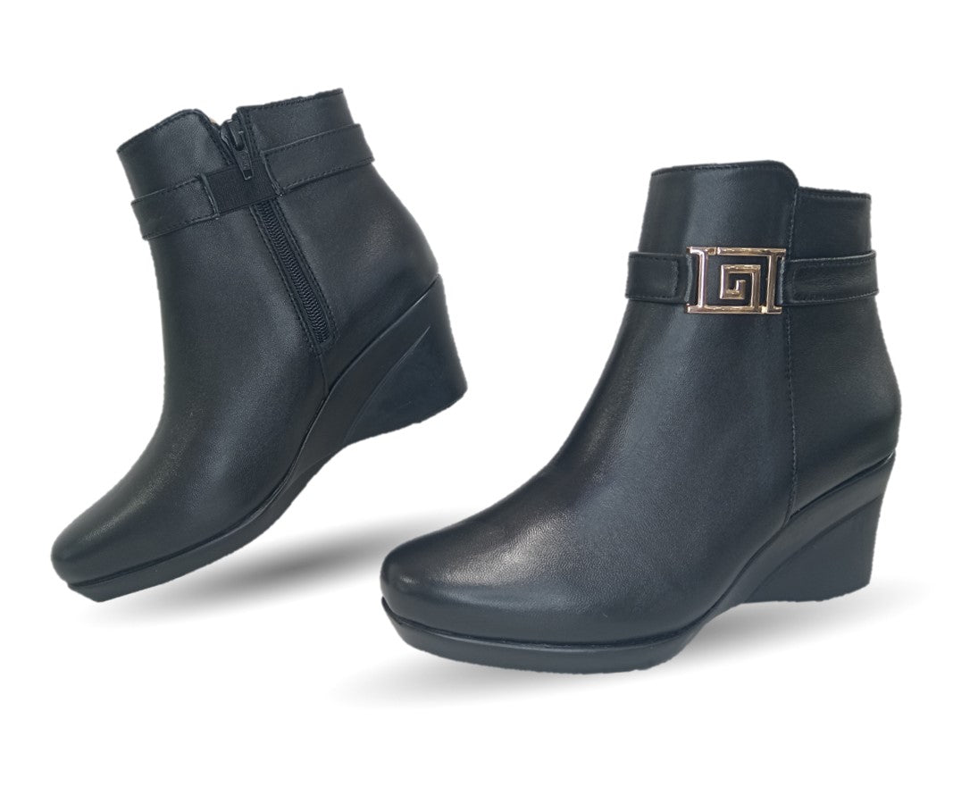 Bota de Vestir de moda de piel de ternera con suela cuña mediana Lady Christian 613 Negro para mujer