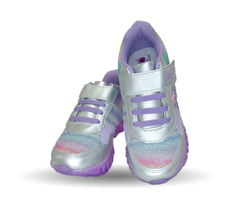 Tenis con luces leds ajuste de agujetas y contactel Lux-10 563 Plata/Lila para niña