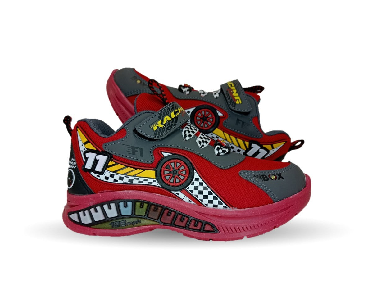 Tenis con luces leds ajuste de agujetas On Kids 133 Color Rojo/Oxford para niño