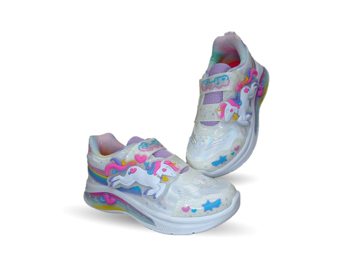 Tenis con luces leds ajuste de agujetas On Kids 136 Blanco/Multicolor para niña