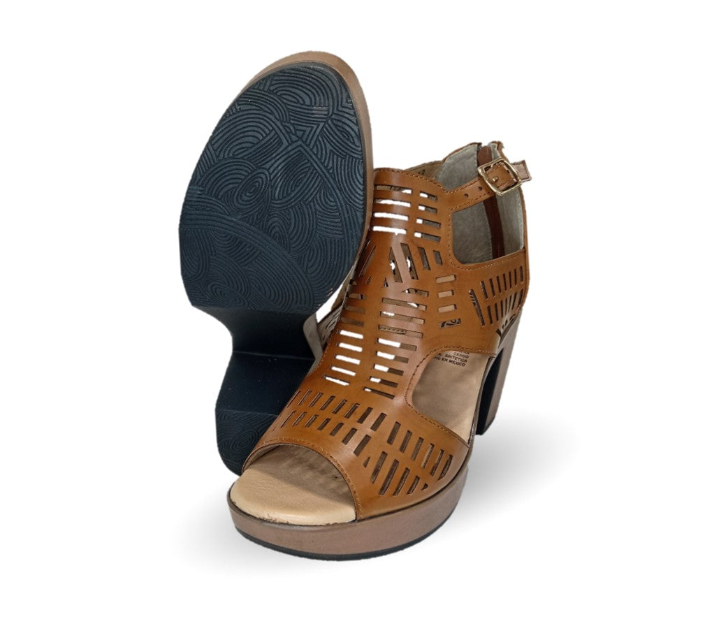 Sandalia Casual de piel de ternera con tacón alto Pullman 6508 Topo para mujer