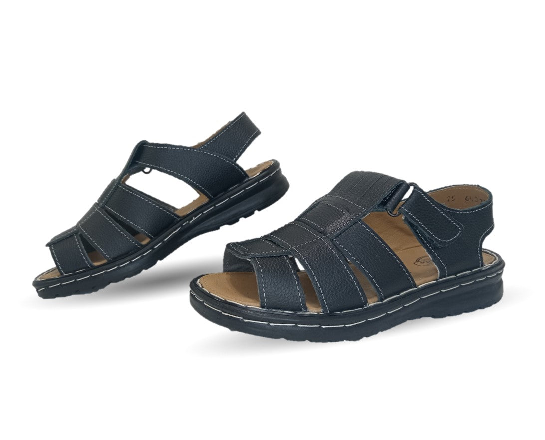 Sandalia de piel con contactel Riveello 640 Negro para hombre