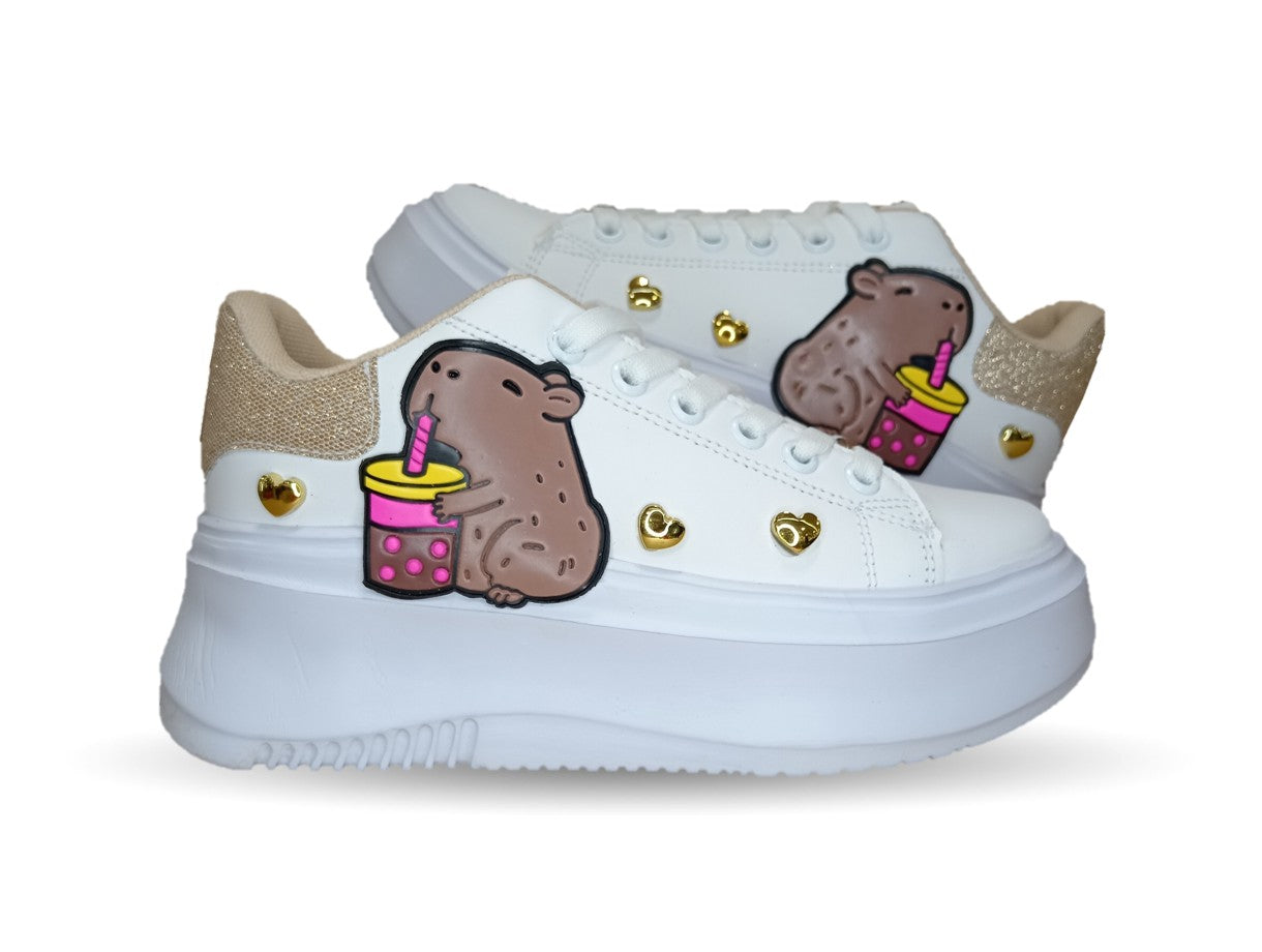 Tenis Urbano con plataforma Shadow 502 Blanco/Oro para niña y mujer