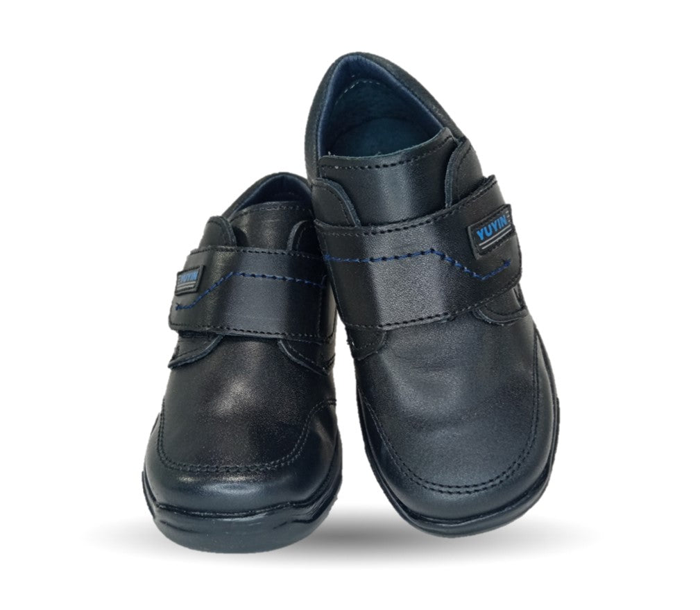Zapato Escolar y Casual de piel con contactel Yuyin 29141 Negro para niño