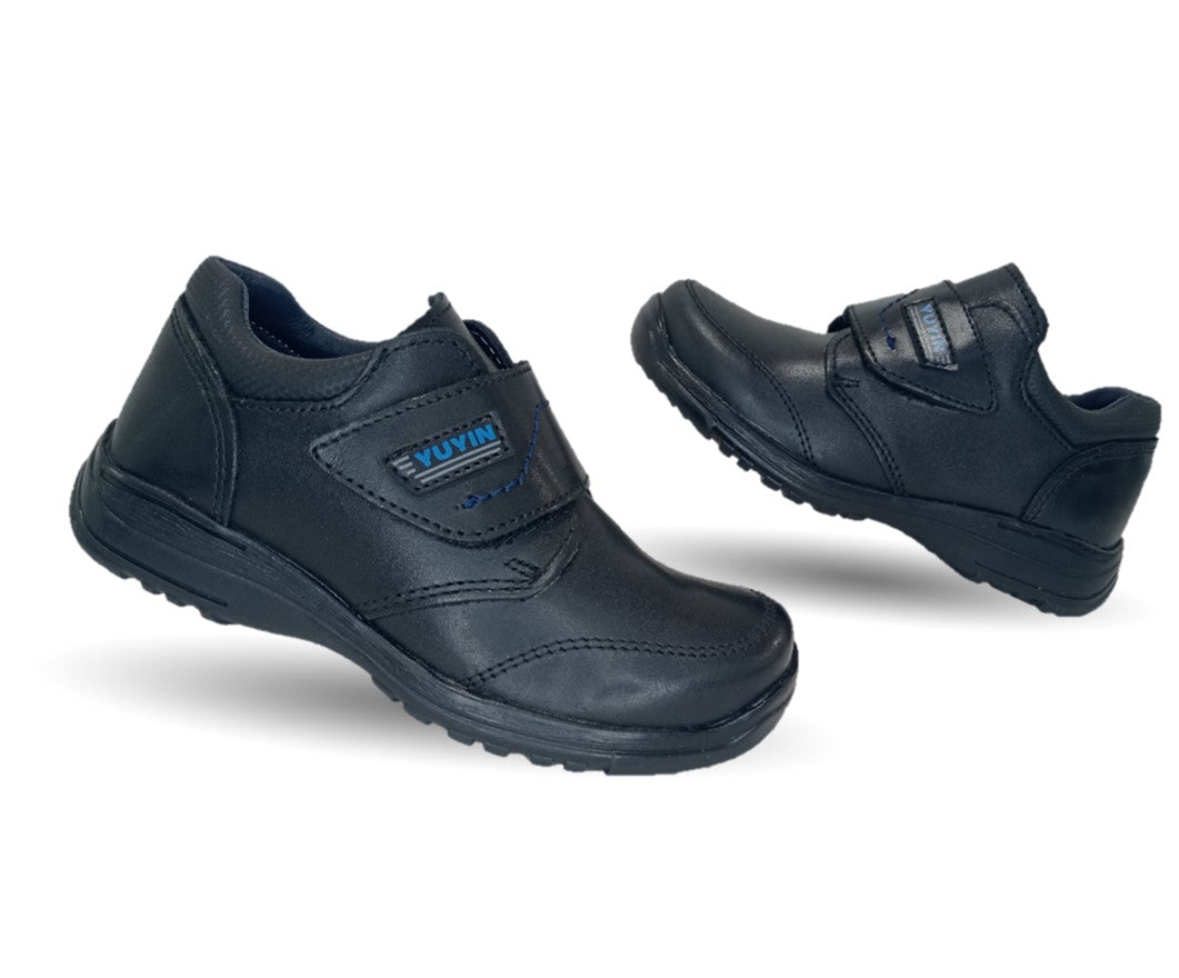 Zapato Escolar y Casual de piel con contactel Yuyin 29141 Negro para niño