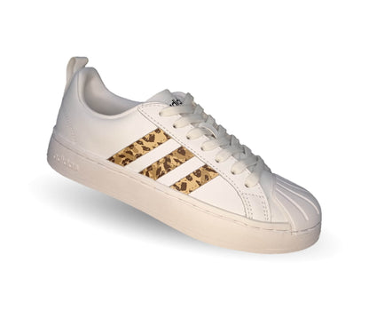Tenis Urbano de piel Adidas 4969 Blanco/Leopardo para mujer