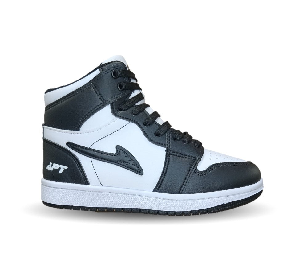 Tenis  Urbano tipo Bota de piel con agujetas Apt 409 Negro/Blanco Unisex para niño, niña, dama y junior