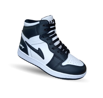 Tenis  Urbano tipo Bota de piel con agujetas Apt 409 Negro/Blanco Unisex para niño, niña, dama y junior