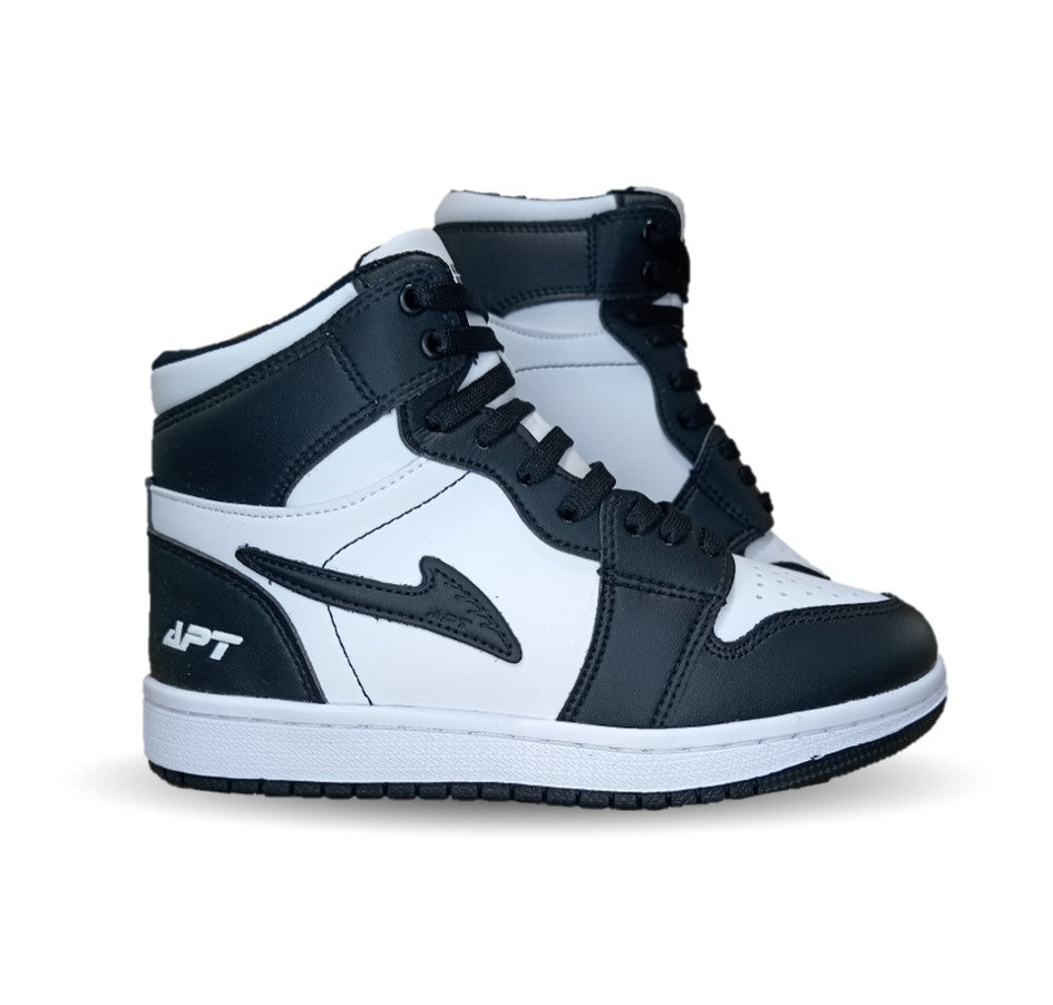 Tenis  Urbano tipo Bota de piel con agujetas Apt 409 Negro/Blanco Unisex para niño, niña, dama y junior