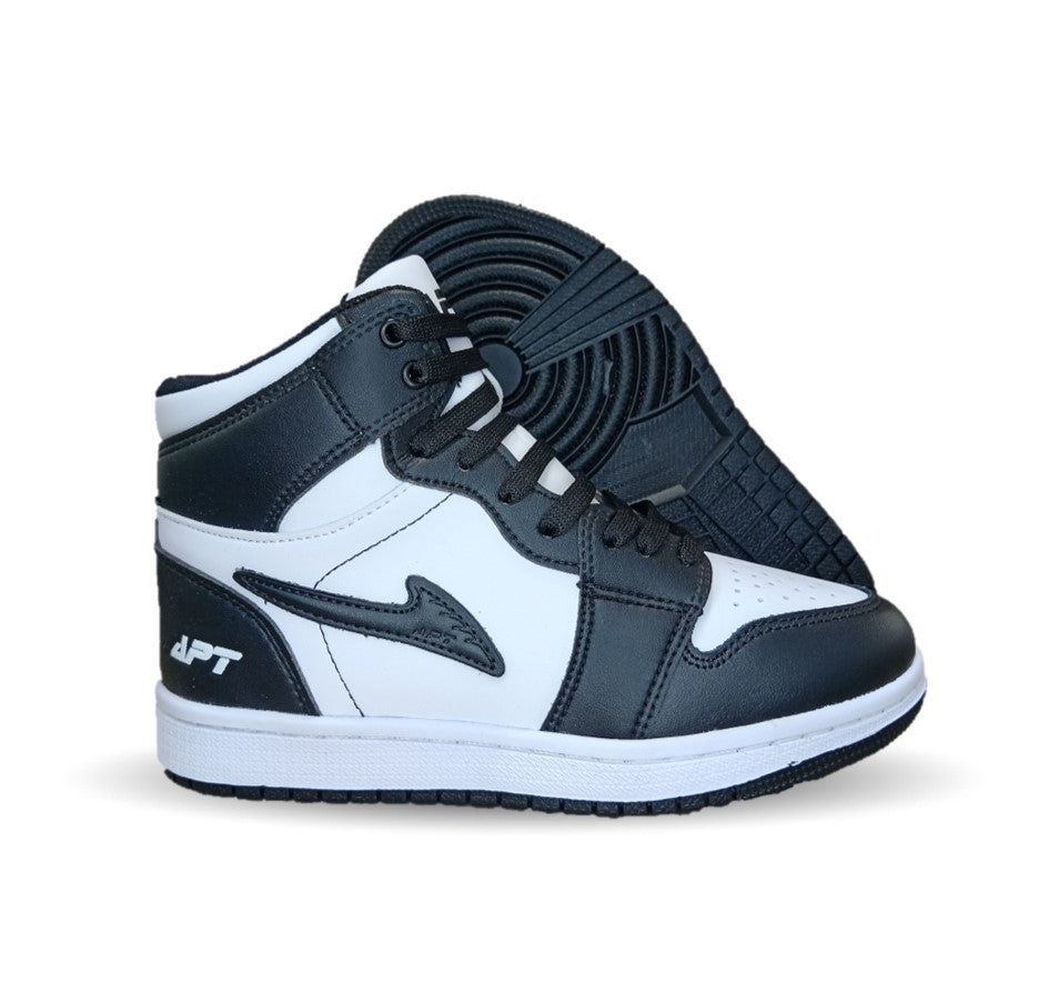 Tenis  Urbano tipo Bota de piel con agujetas Apt 409 Negro/Blanco Unisex para niño, niña, dama y junior