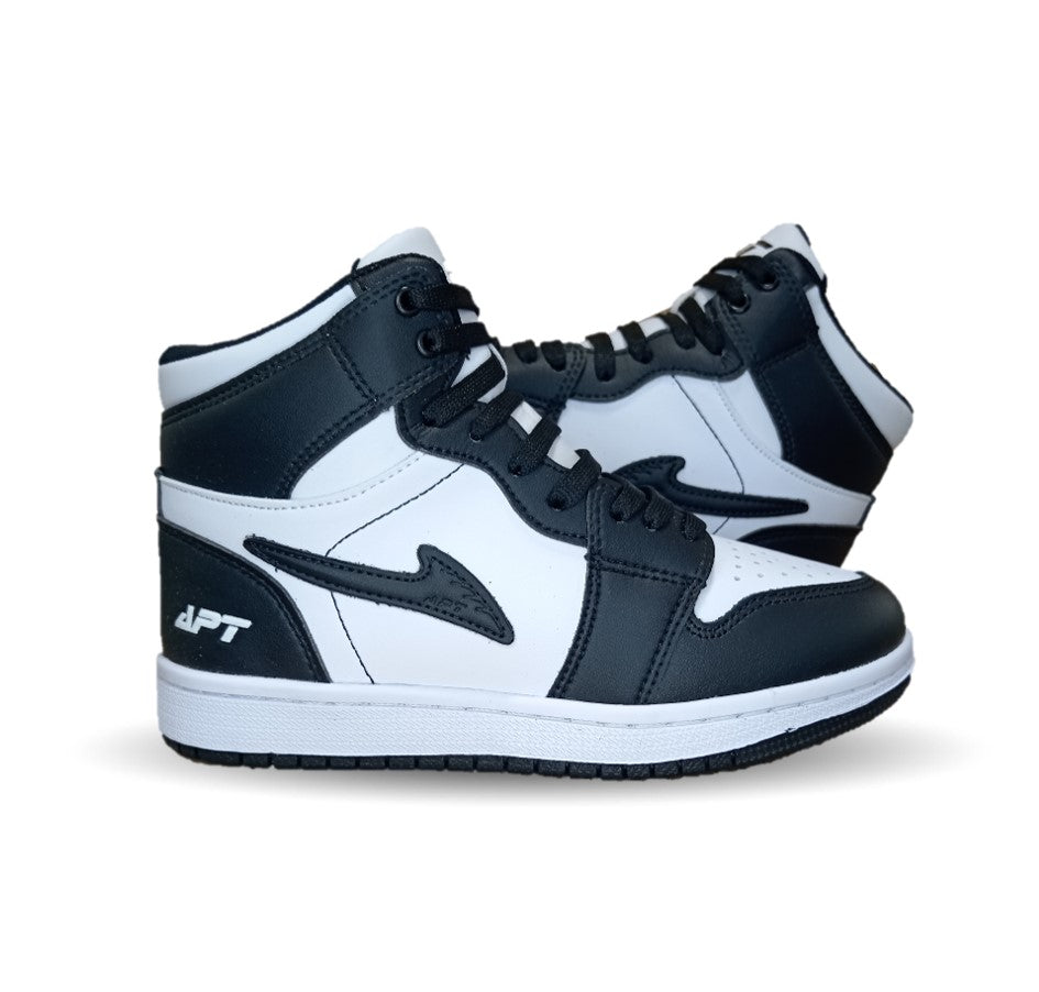 Tenis  Urbano tipo Bota de piel con agujetas Apt 409 Negro/Blanco Unisex para niño, niña, dama y junior