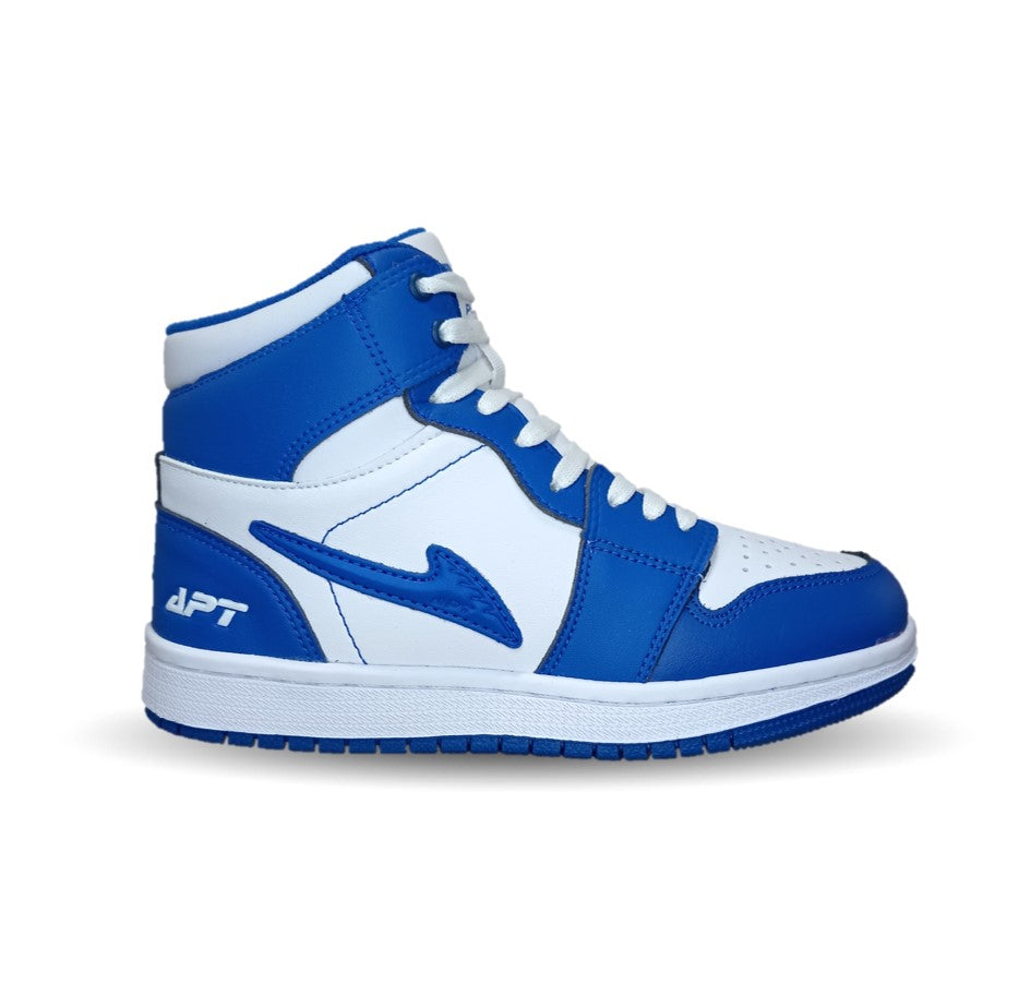 Tenis  Urbano tipo Bota de piel con agujetas Apt 409 Azul Rey/Blanco Unisex para niño, niña, dama y junior