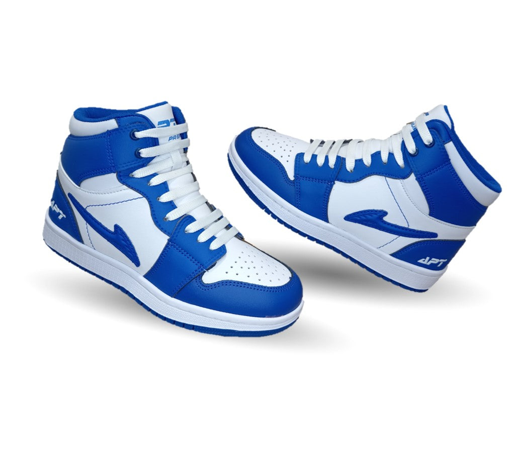 Tenis  Urbano tipo Bota de piel con agujetas Apt 409 Azul Rey/Blanco Unisex para niño, niña, dama y junior