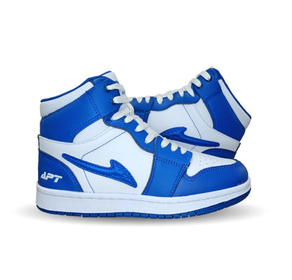 Tenis  Urbano tipo Bota de piel con agujetas Apt 409 Azul Rey/Blanco Unisex para niño, niña, dama y junior