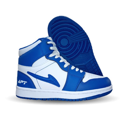 Tenis  Urbano tipo Bota de piel con agujetas Apt 409 Azul Rey/Blanco Unisex para niño, niña, dama y junior