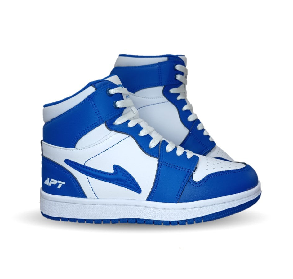 Tenis  Urbano tipo Bota de piel con agujetas Apt 409 Azul Rey/Blanco Unisex para niño, niña, dama y junior