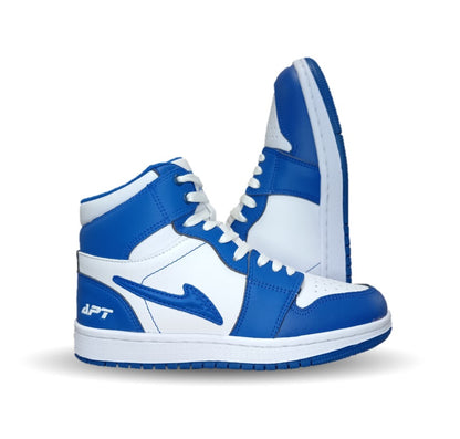 Tenis  Urbano tipo Bota de piel con agujetas Apt 409 Azul Rey/Blanco Unisex para niño, niña, dama y junior