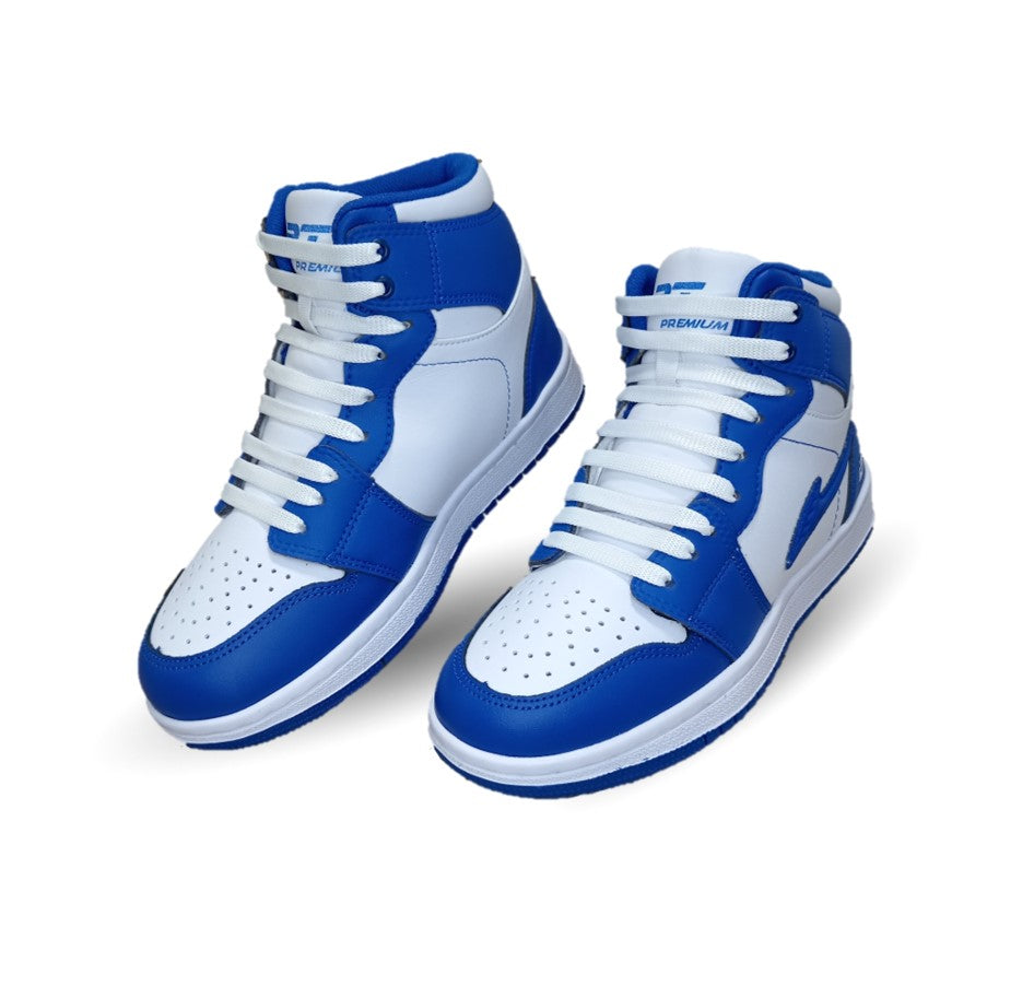 Tenis  Urbano tipo Bota de piel con agujetas Apt 409 Azul Rey/Blanco Unisex para niño, niña, dama y junior