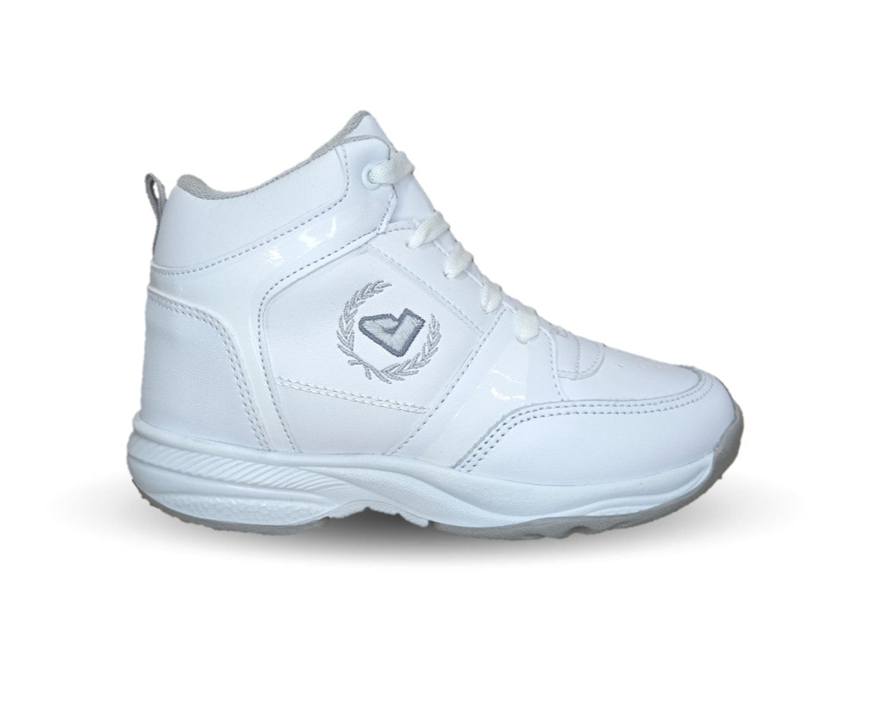Tenis tipo Bota de piel con agujetas Apt 604 Blanco/Plata Unisex para niño y niña