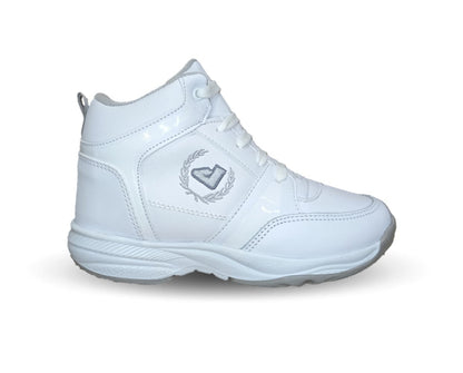 Tenis tipo Bota de piel con agujetas Apt 604 Blanco/Plata Unisex para niño y niña
