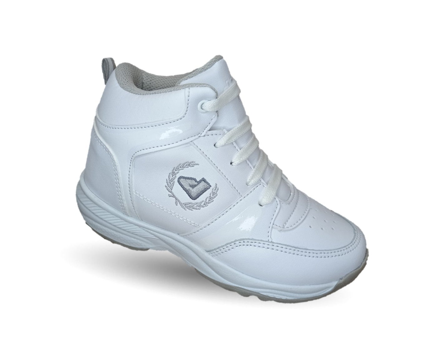 Tenis tipo Bota de piel con agujetas Apt 604 Blanco/Plata Unisex para niño y niña