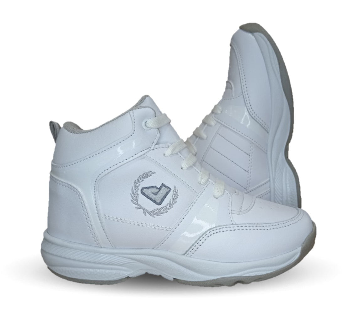 Tenis tipo Bota de piel con agujetas Apt 604 Blanco/Plata Unisex para niño y niña