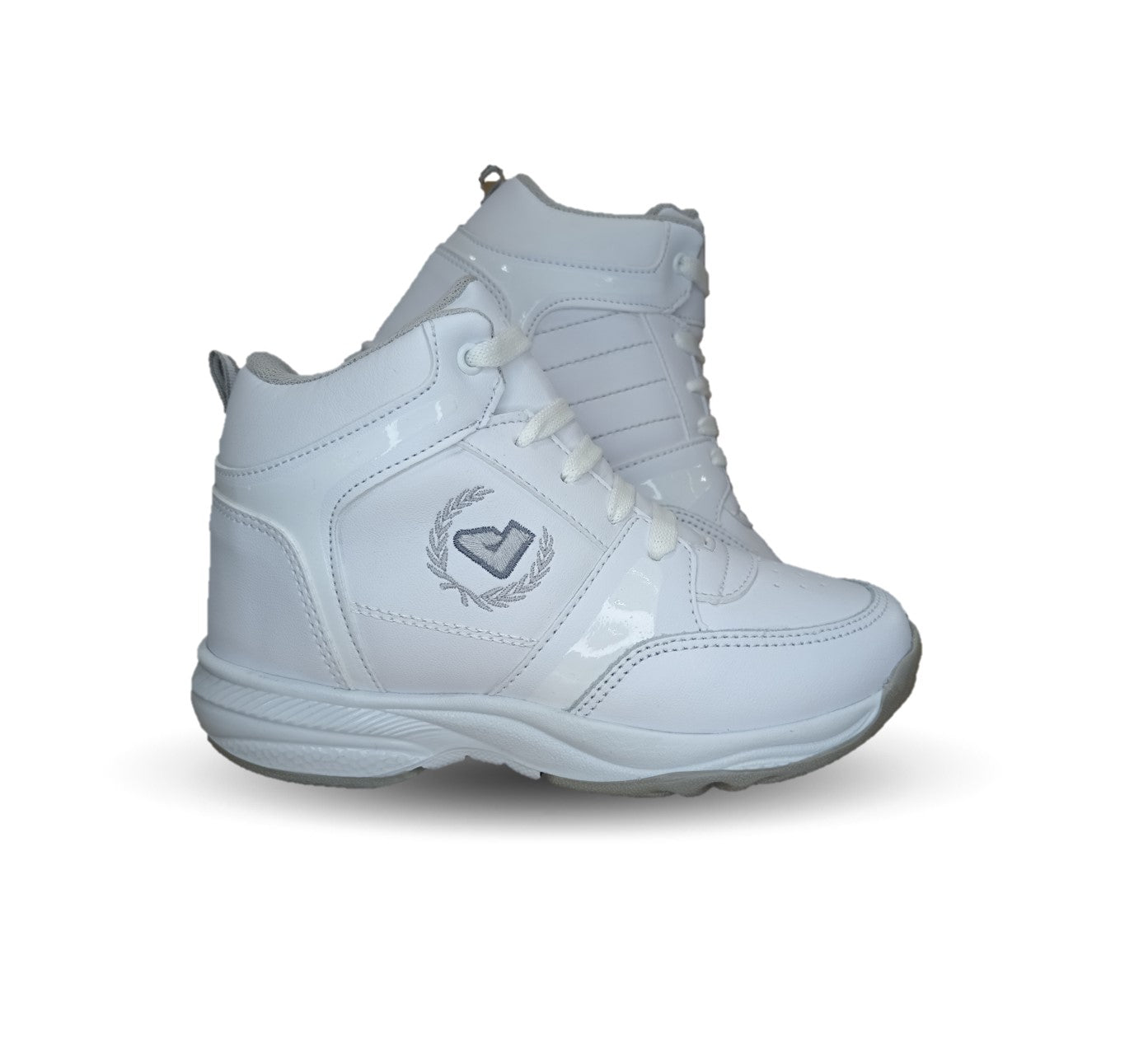 Tenis tipo Bota de piel con agujetas Apt 604 Blanco/Plata Unisex para niño y niña